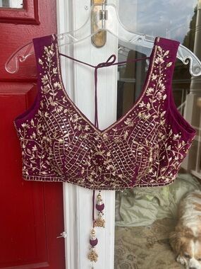 Plum Magenta Lehenga Blouse with Scarf